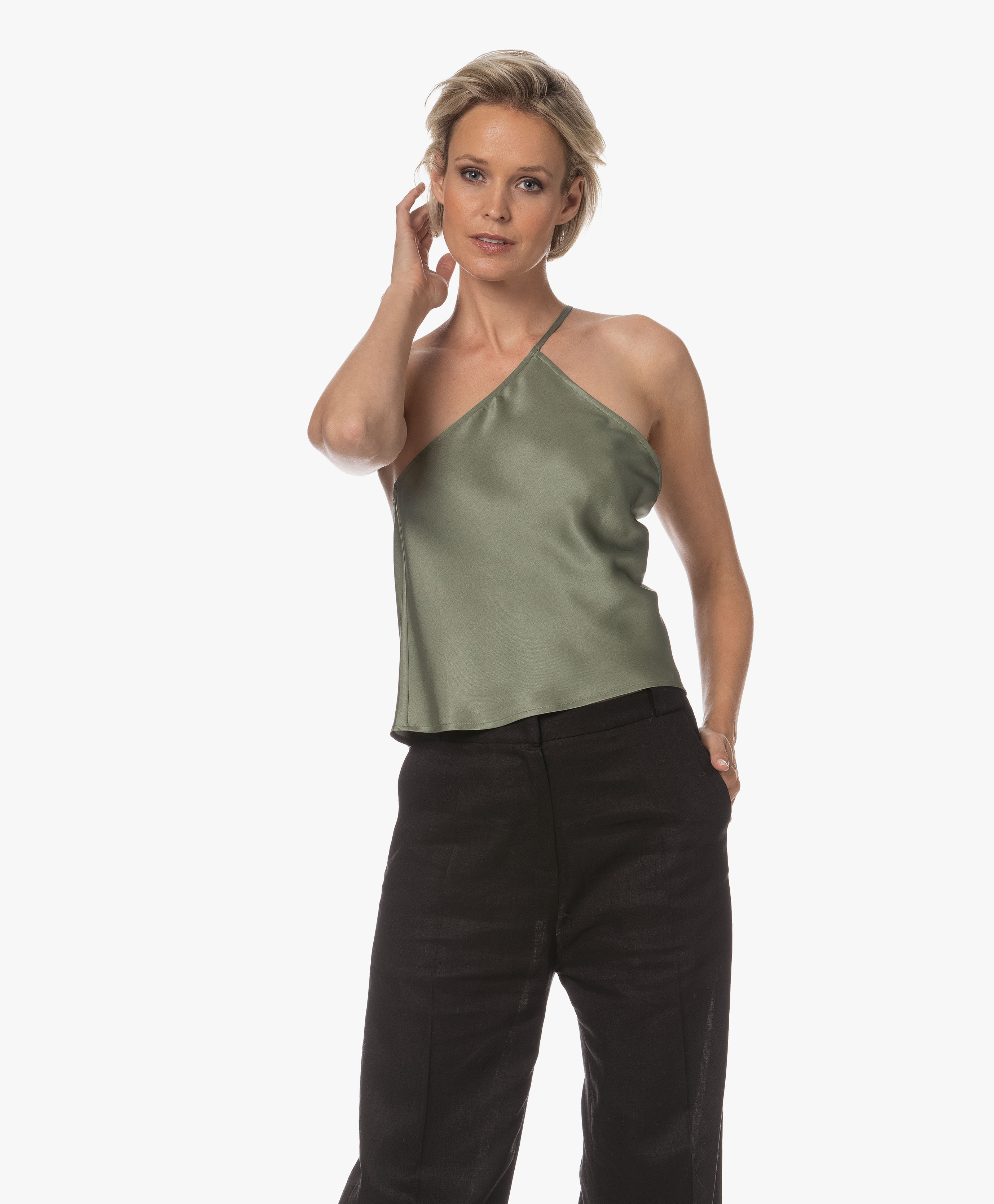 ANINE BING ONE-SHOULDER SILK TOP 