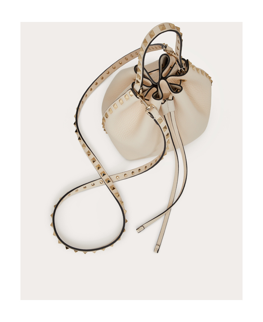 Shop Valentino Rockstud Grainy Calfskin Bucket Bag In Nude