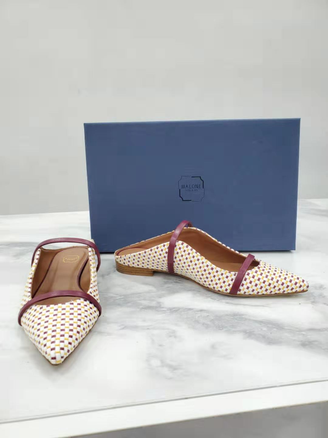 Malone Souliers Muller Shoes With Checkered Ribbon Design In Multi