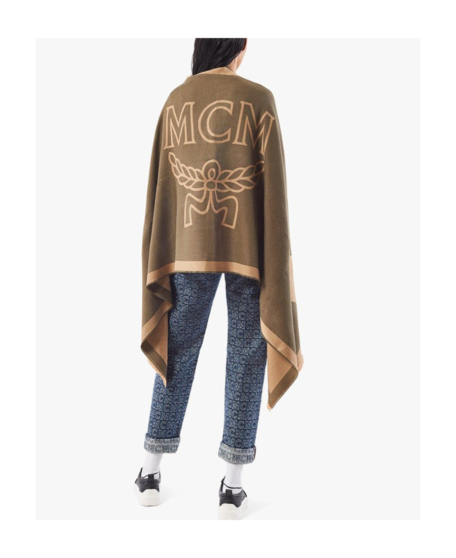 Mcm Logo Pattern Wool Scarf In Brown