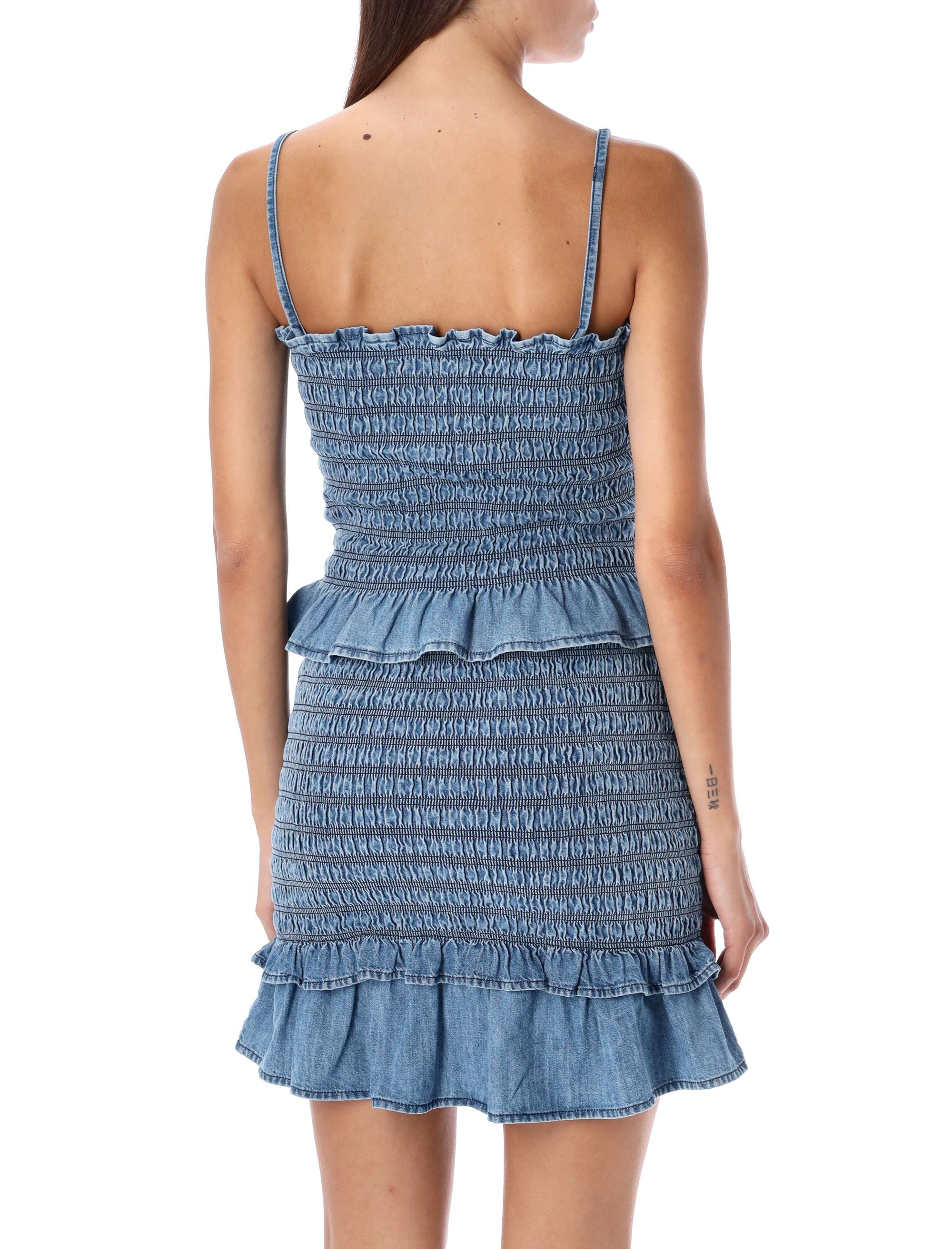 Isabel Marant Étoile Women's Djina Smocked Chambray Mini Dress In Blue