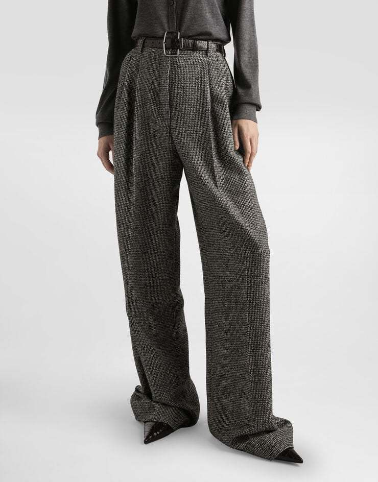 Dolce & Gabbana Wool Blend Trousers With Dotted Print In Black