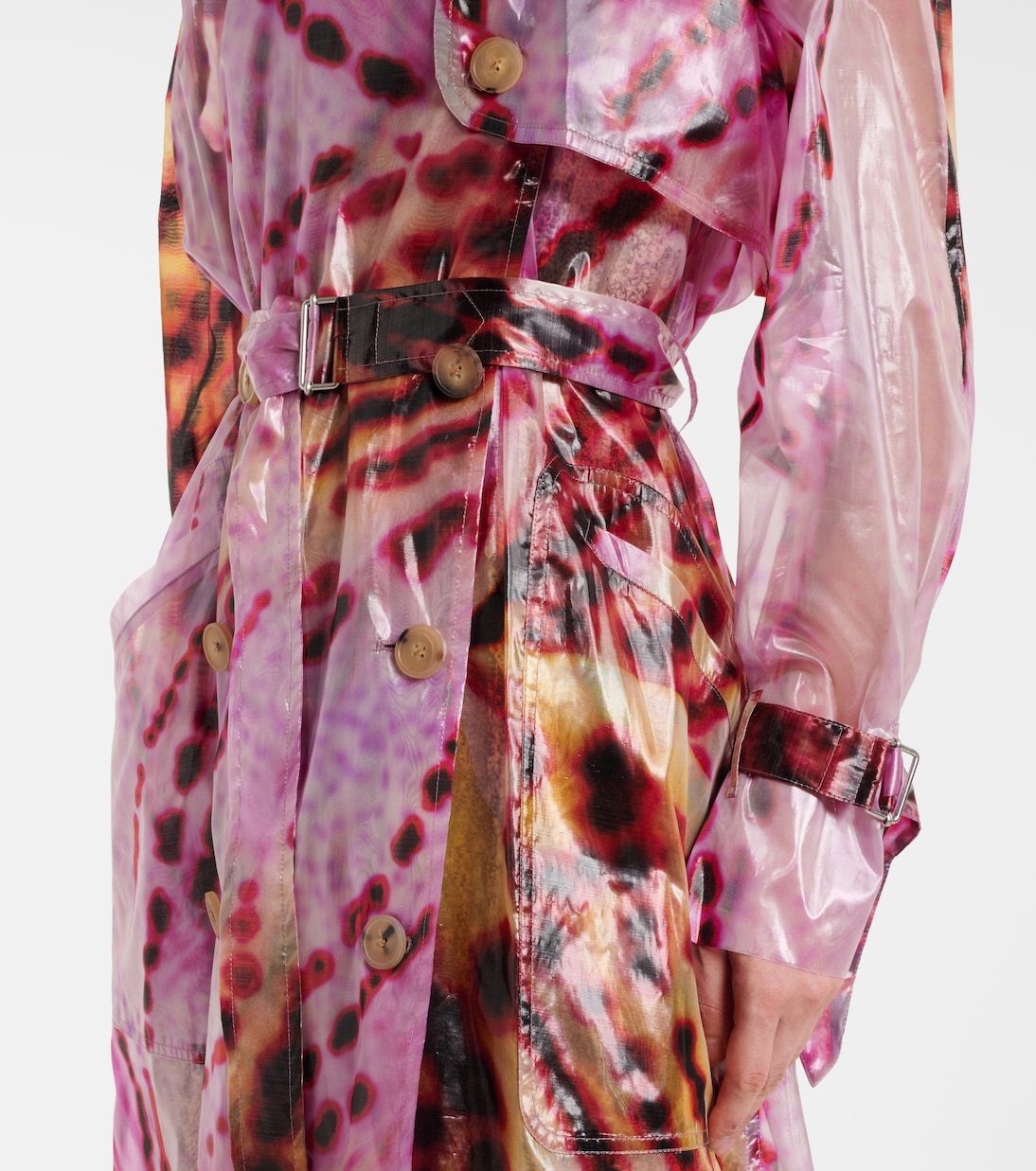 Dries Van Noten Printed Double-breasted Trench Coat In Pink