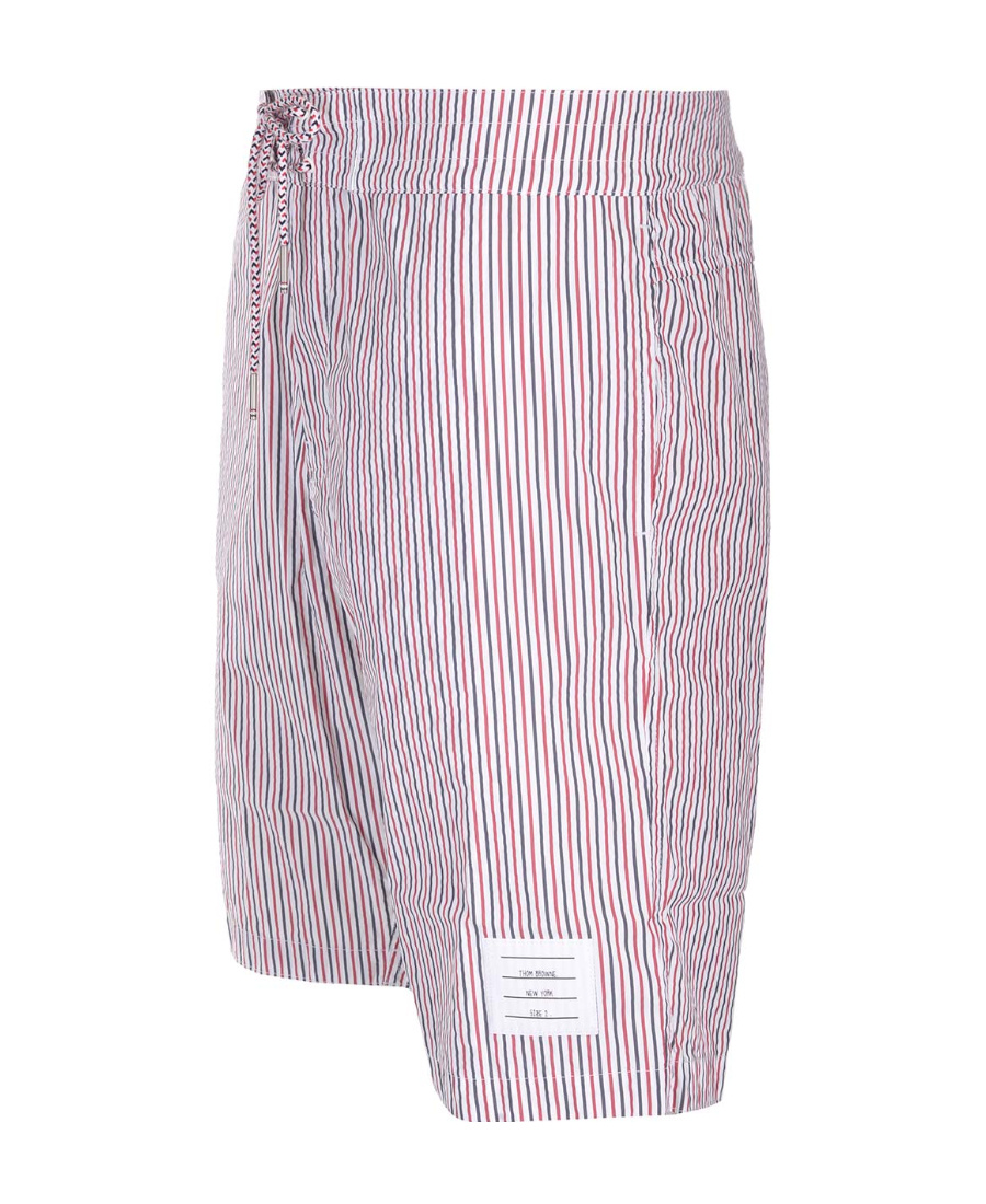 Thom Browne Seersucker Stripe-print Swim Shorts In White
