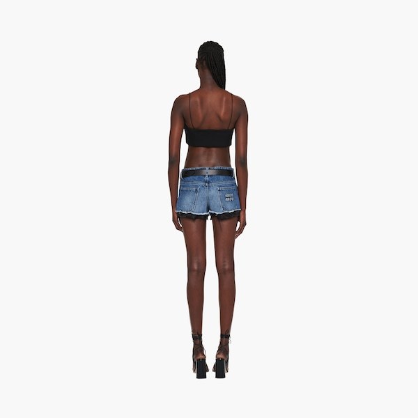 Miu Miu Raw-cut Denim Mini Shorts In Blue