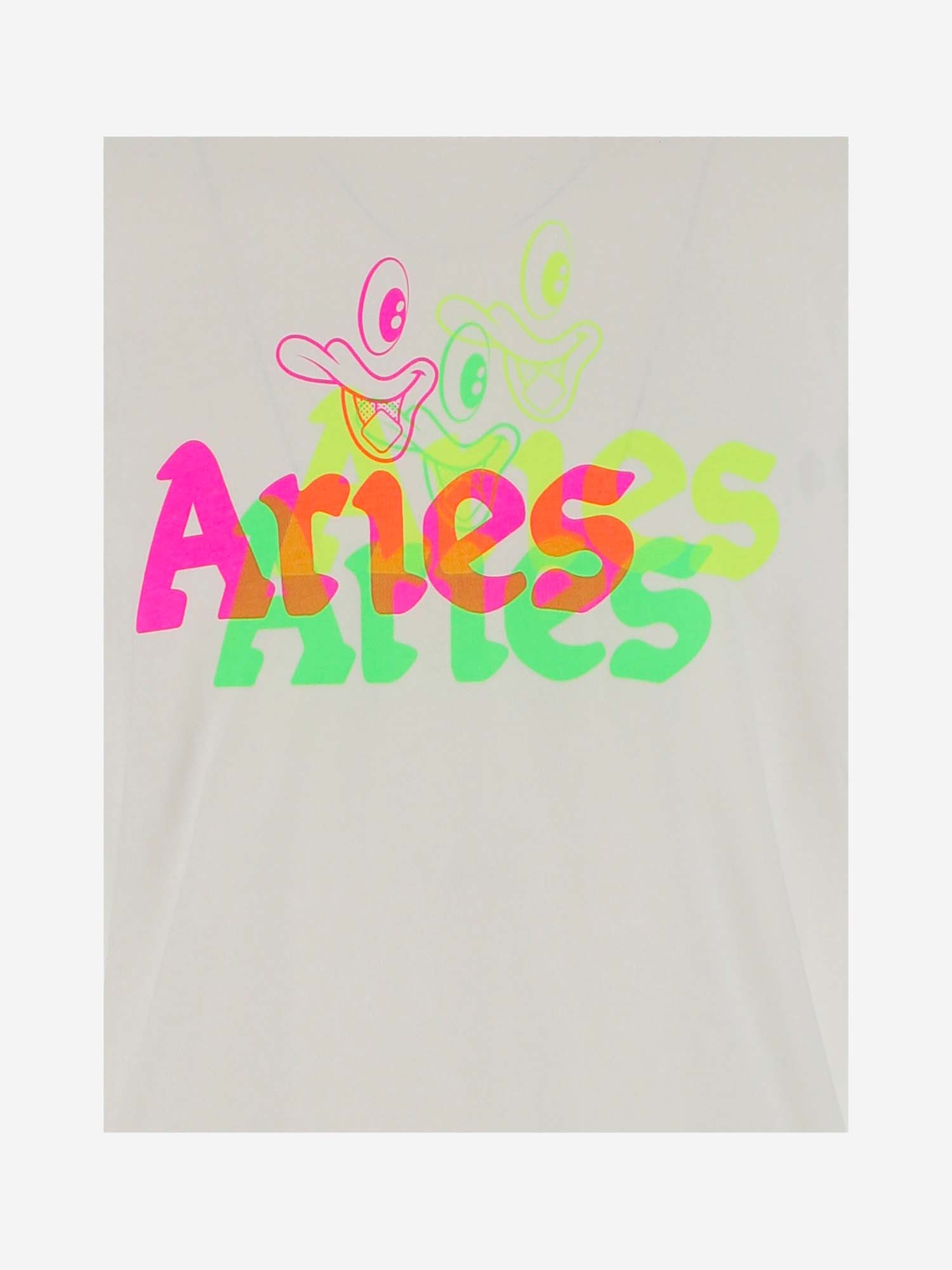 Aries Crew-neck Cotton T-shirt With Logo Maxi In White