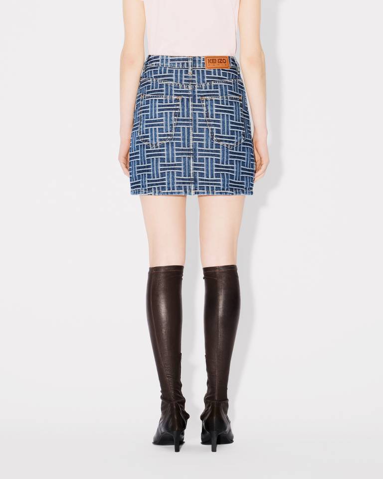 Kenzo Japanese Weave Denim Mini Skirt In Blue