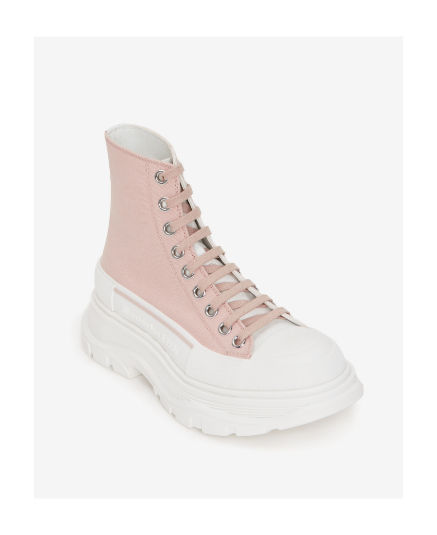 Alexander Mcqueen 45mm Tread Slick Leather Combat Boots In Pink