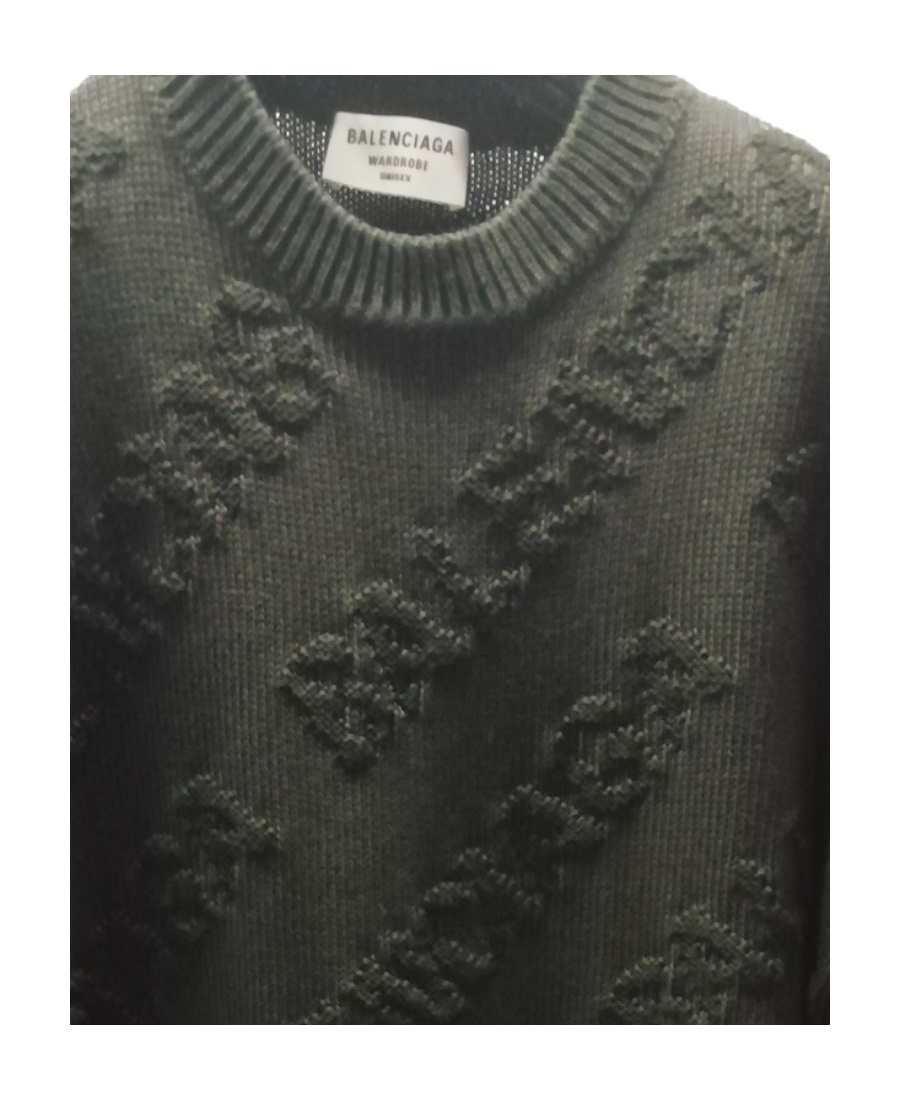 Balenciaga Allover Logo Intarsia Knitted Sweater In Black