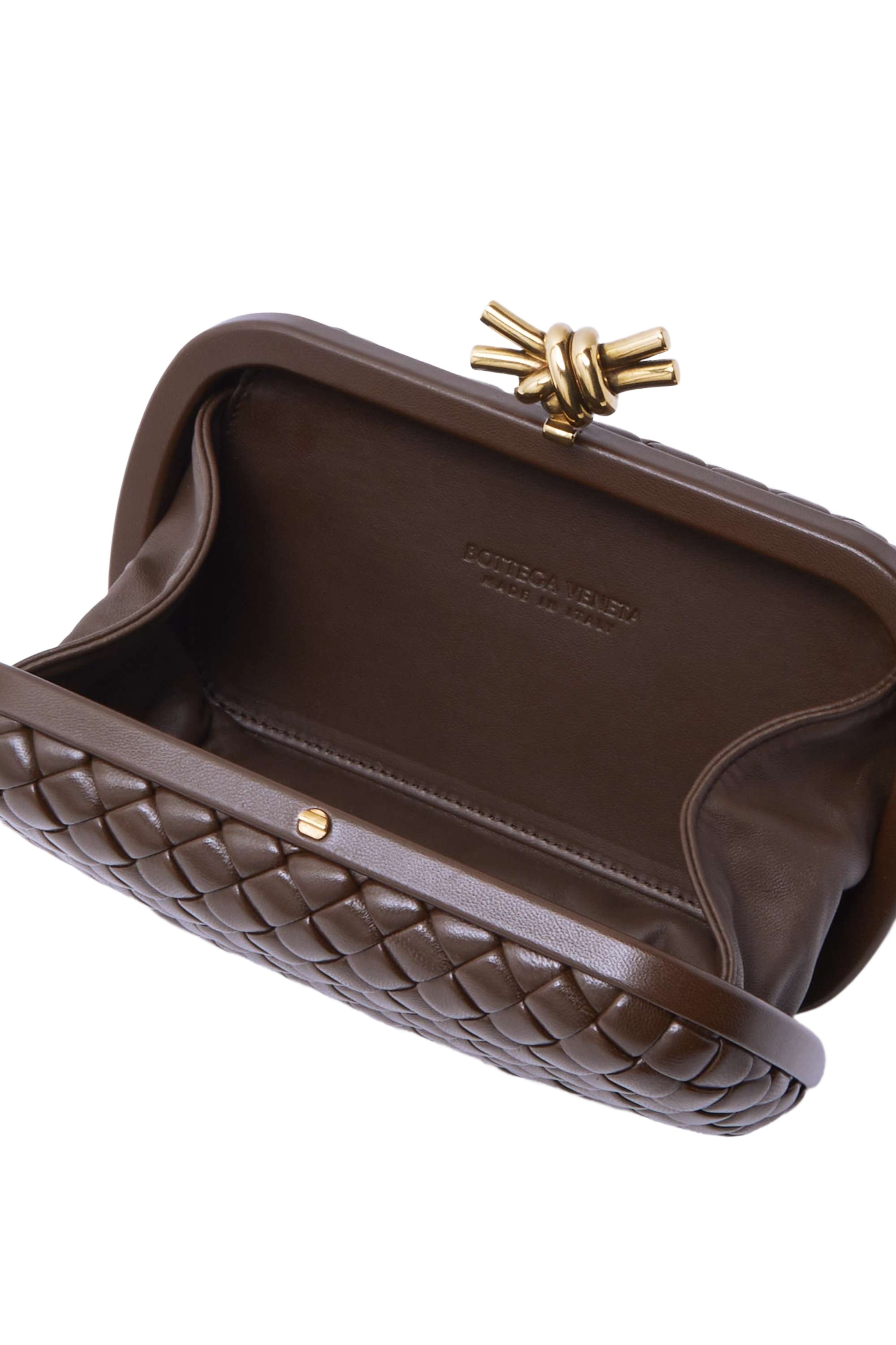 Bottega Veneta Knot Logo Clutch In Brown