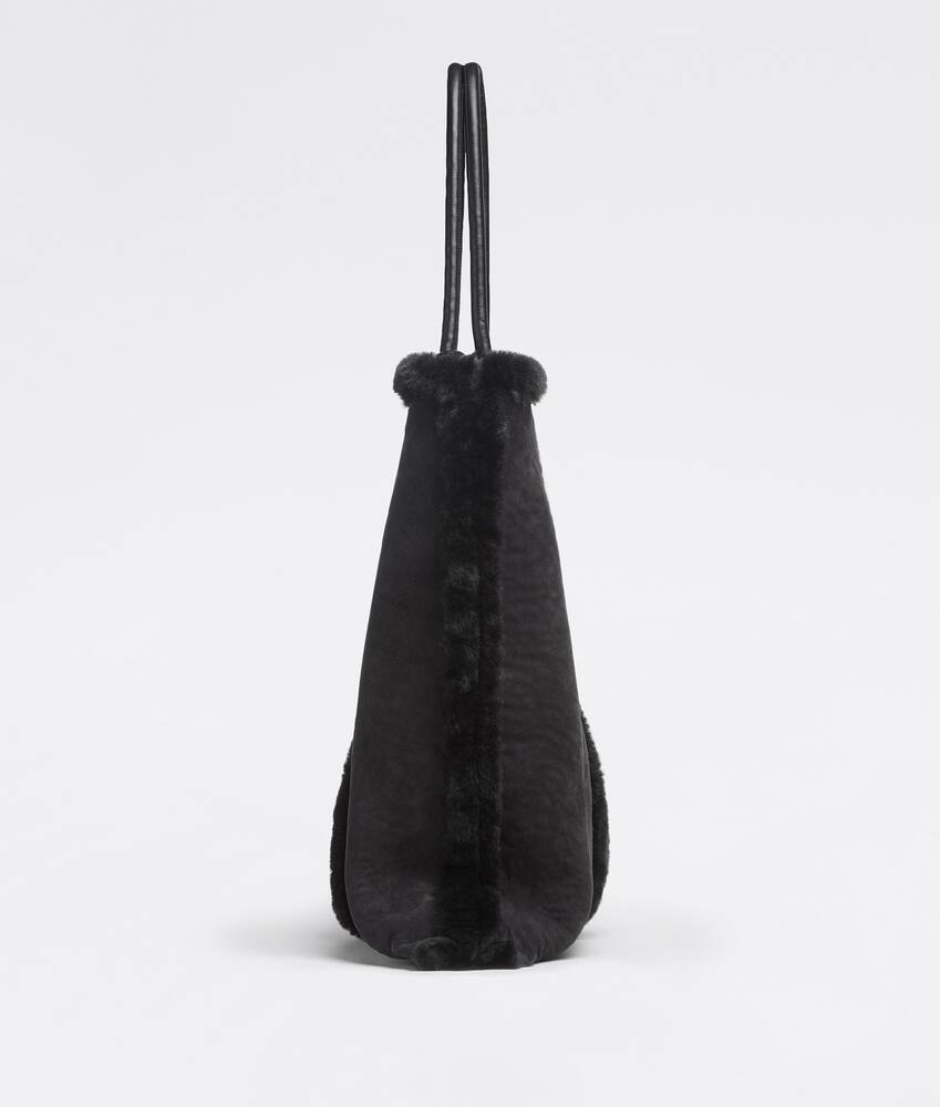 Bottega Veneta Bolster Reversible Shearling Suede Bag In Black