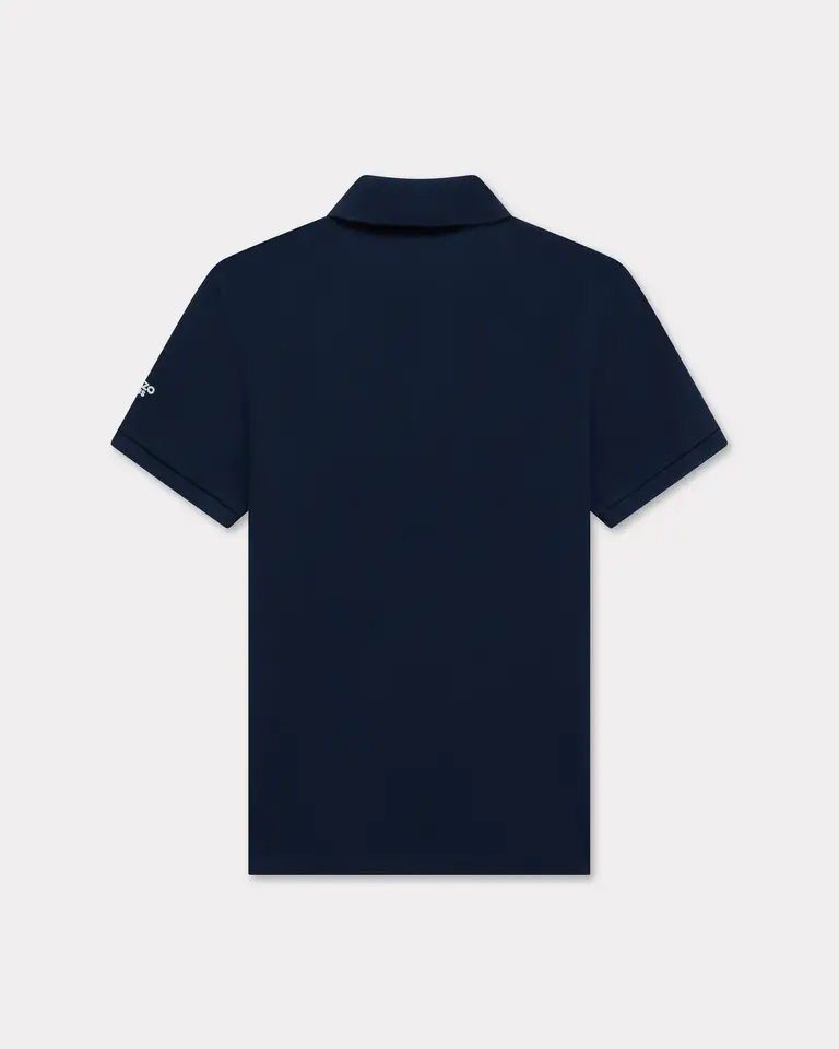 Kenzo ' Elephant Logo' Embroidered Slim Polo In Cotton In Blue