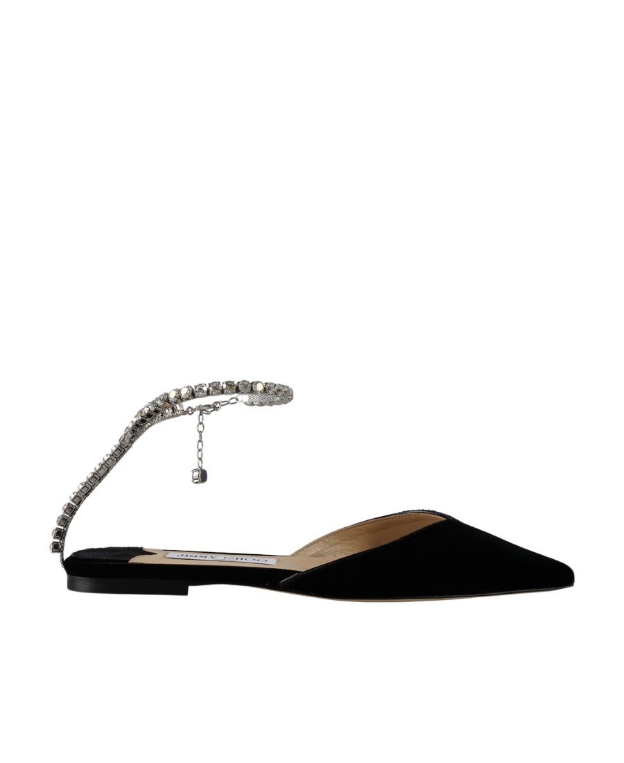 Jimmy Choo Saeda Crystal-embellished Ballerina Shoes In Black
