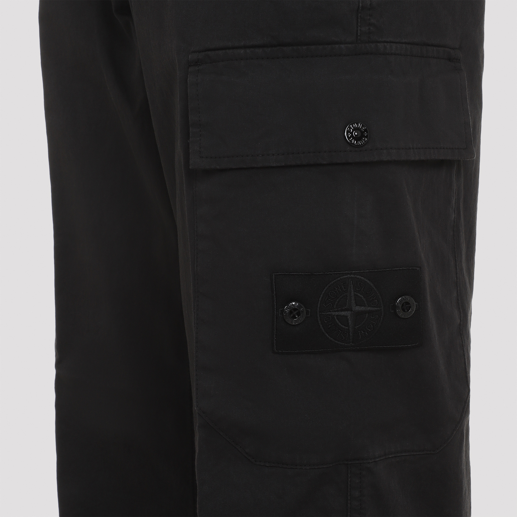 Stone Island Black Slim Cargo Pants With Elasticated Waist And Logo Patch In Stretch Cotton Man In Black