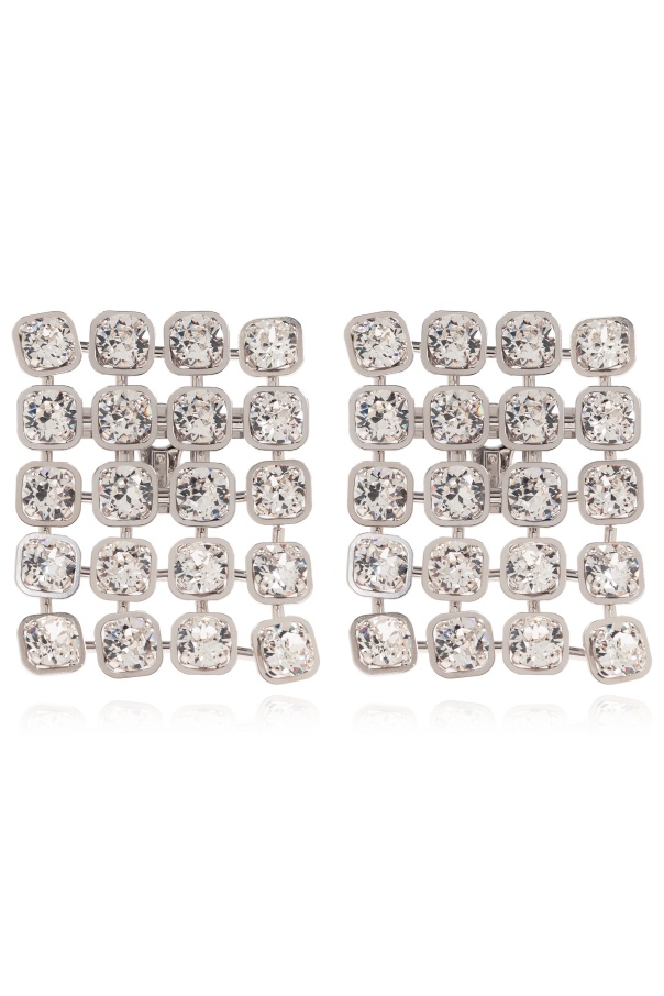 Balenciaga Silver Earrings With Sparkling Crystals In White