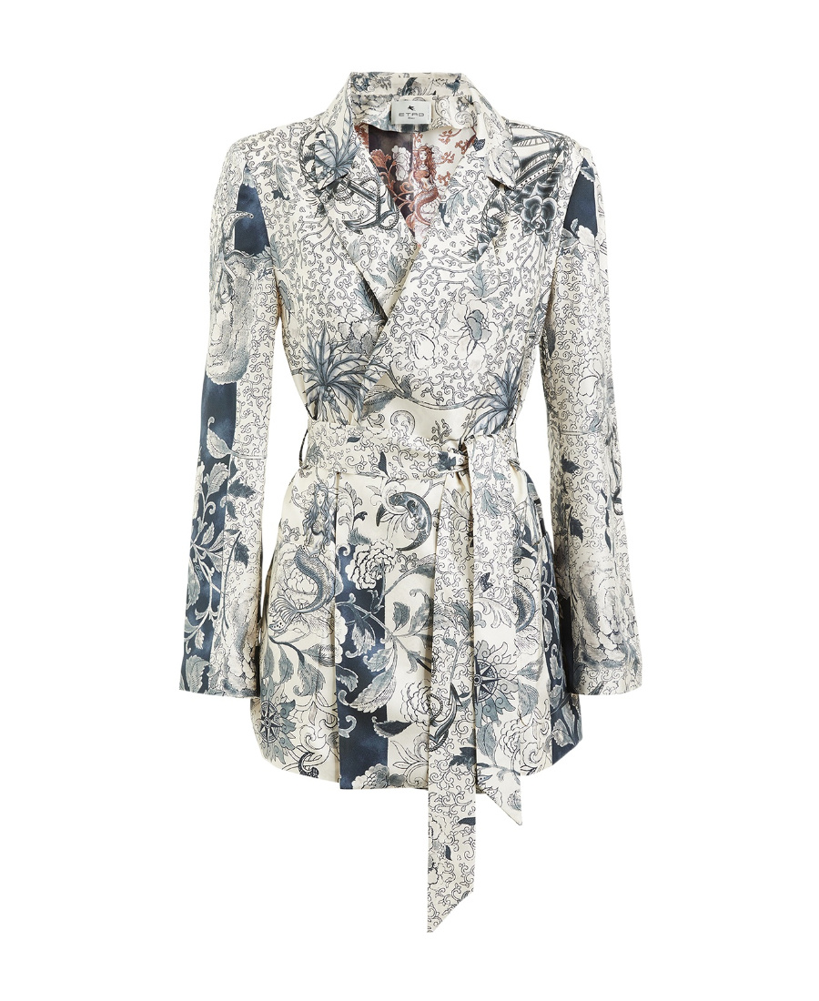 Etro Graphic-print Belted Silk Jacket In White