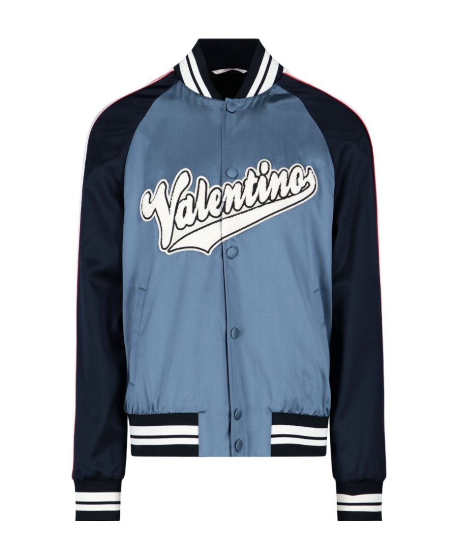 Valentino Logo-patch Viscose And Cotton Bomber Jacket In Blue