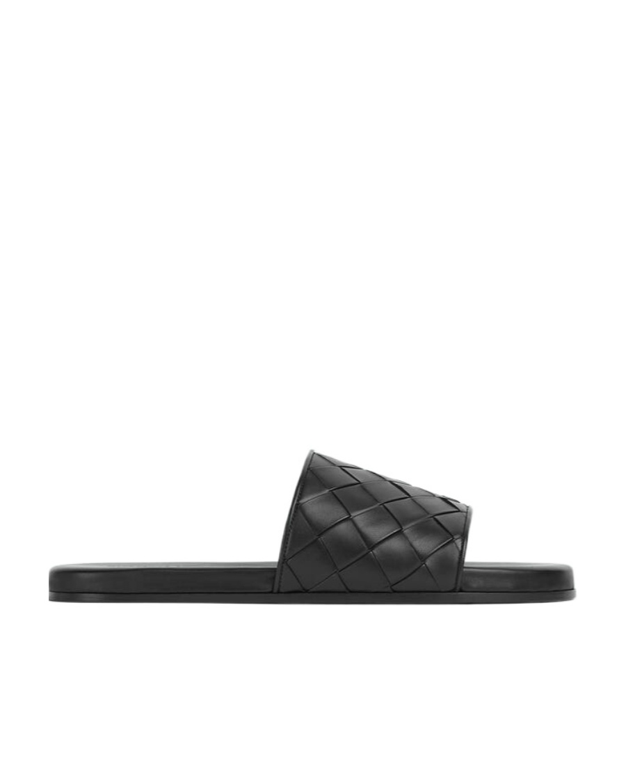Bottega Veneta Sunday Intrecciato Leather Slides In Black