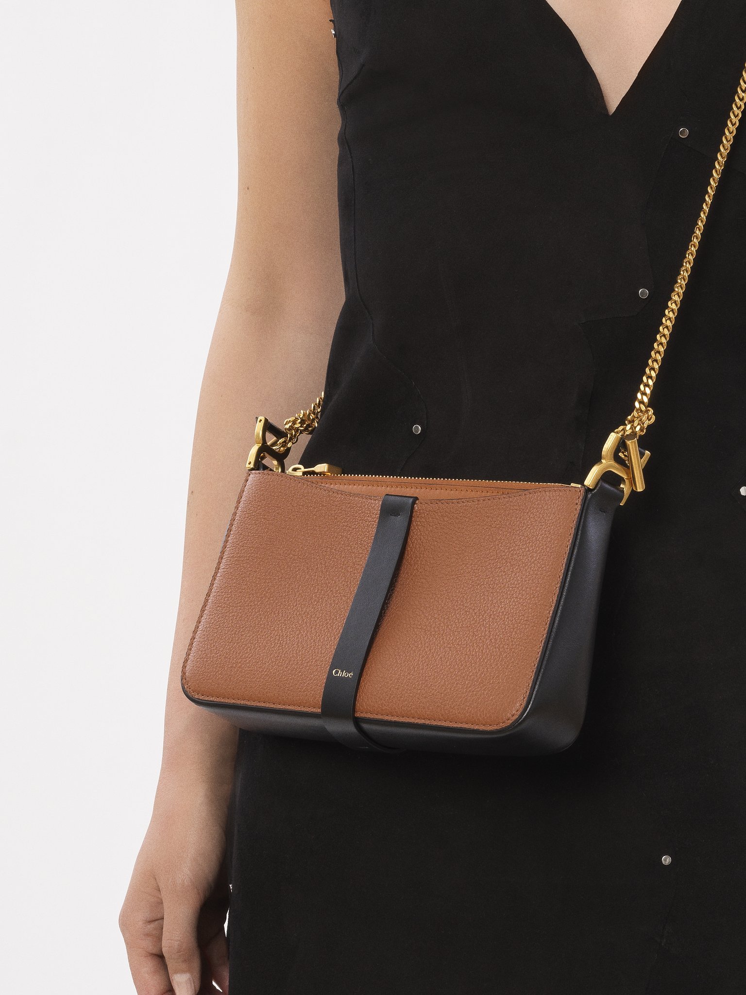 Chloé Chain Strap Two-tone Crossbody Bag In Brown
