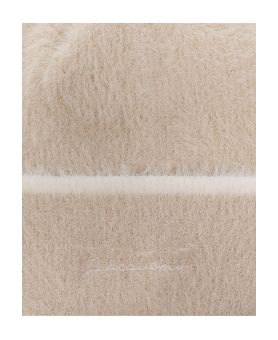 Jacquemus Embroidered-logo Fuzzy-knit Beanie In Nude