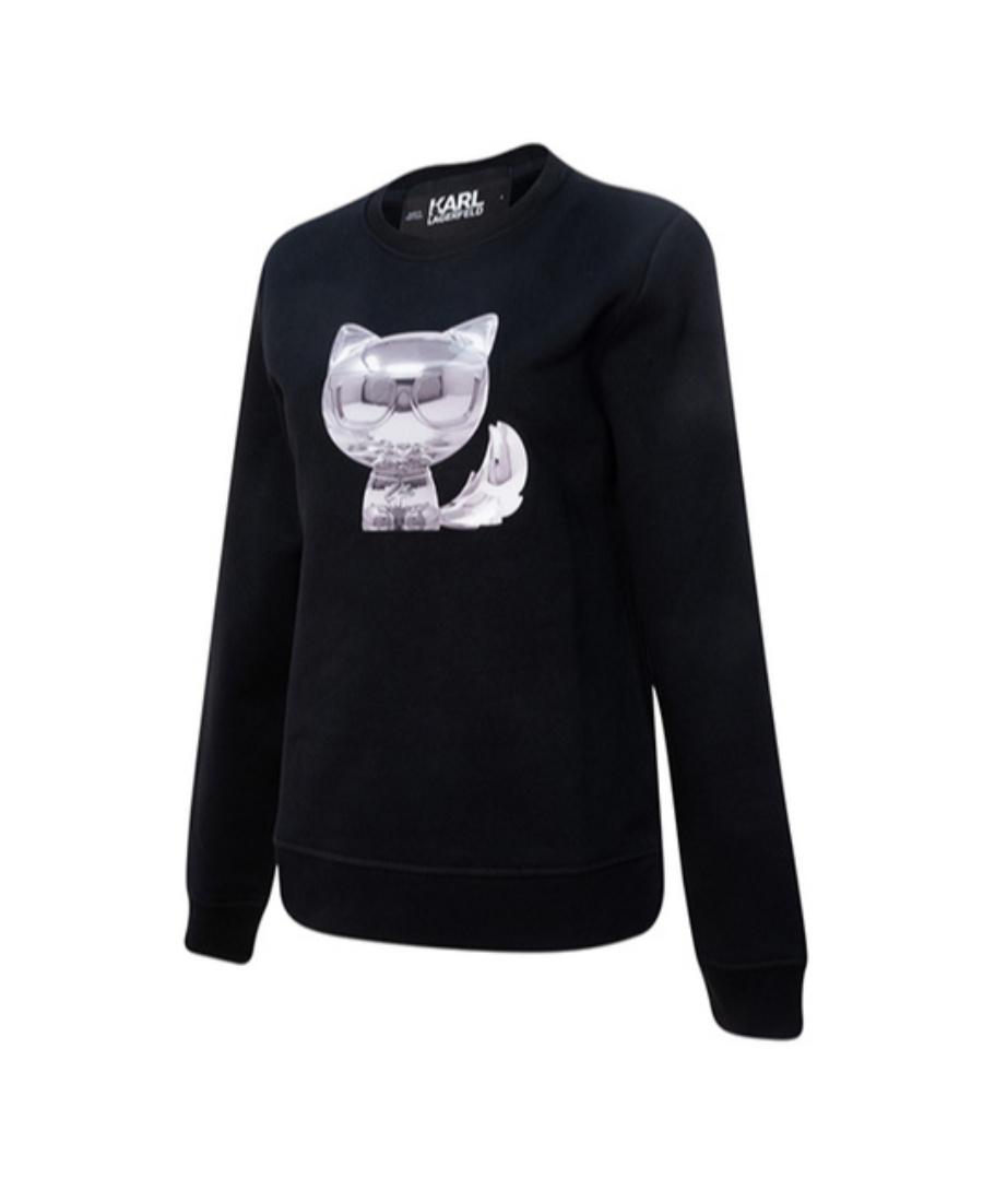 Shop Karl Lagerfeld Black Round Neck Velvet Sweater