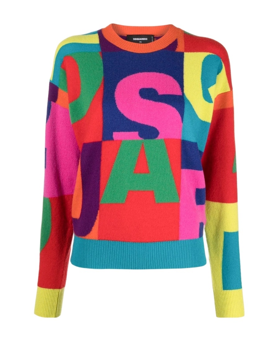 Dsquared2 Logo Intarsia Knitted Jumper In Multicolor