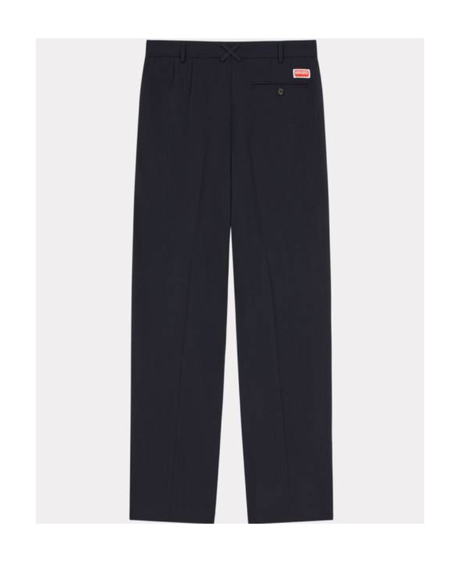 Kenzo Pure Wool Straight Pleated Tailored Pants In Black