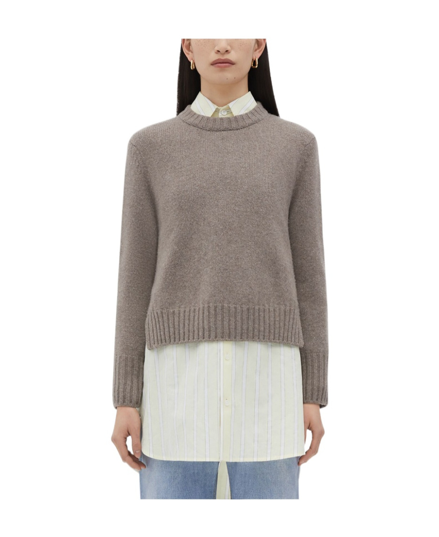 Bottega Veneta Round-neck Long-sleeved Sweater In Gray