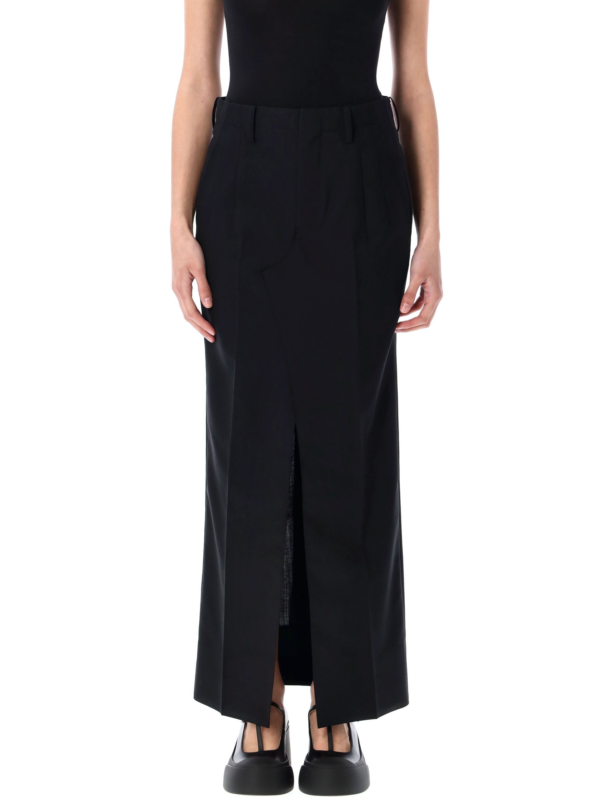 Junya Watanabe Long Skirt With Back Slit And Pleated Detail In Black