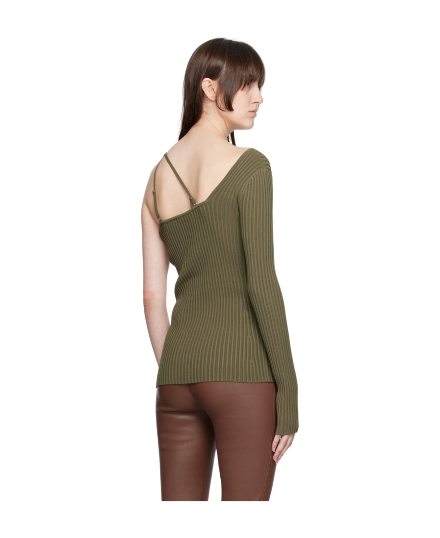 Helmut Lang Green One-shoulder Long Sleeve T-shirt In Green