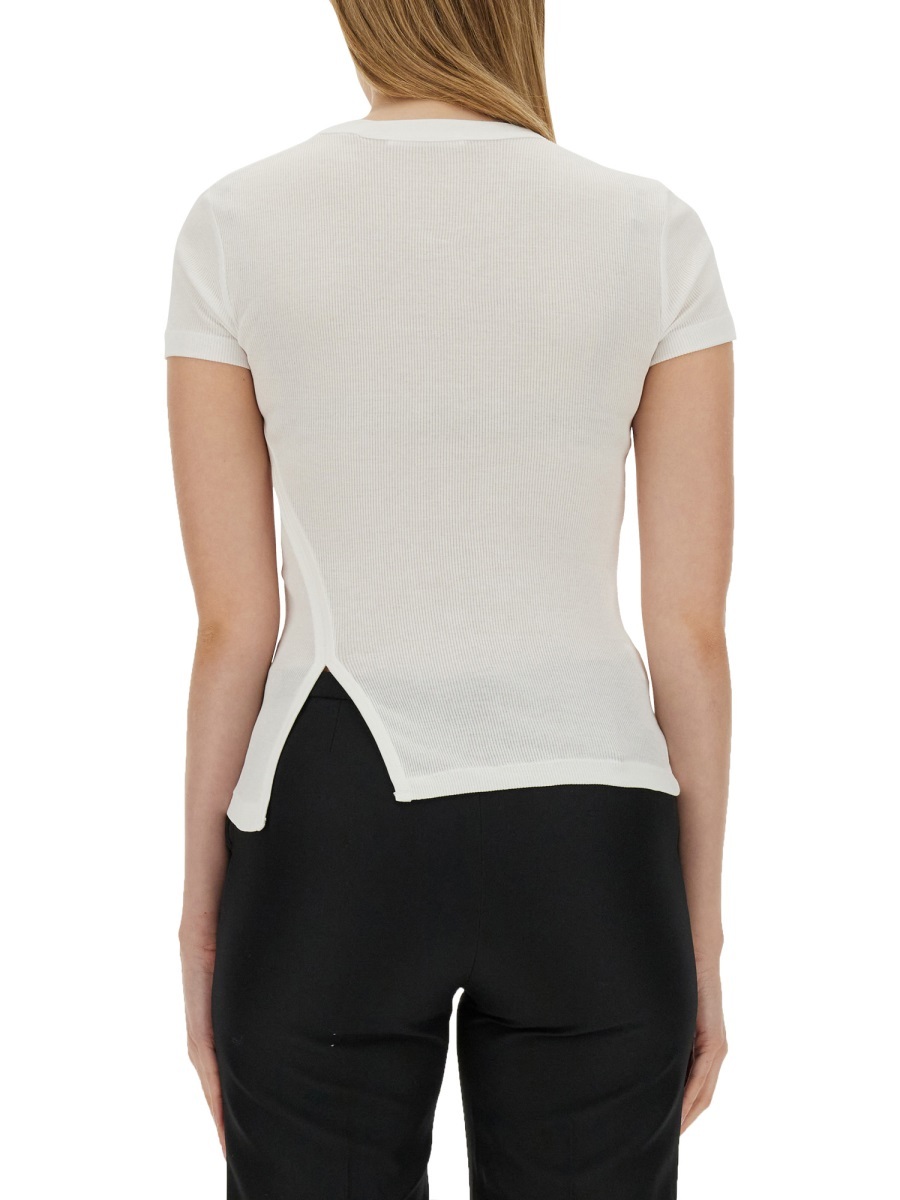 Helmut Lang Asymmetrical Slash Short Sleeved Top In Black
