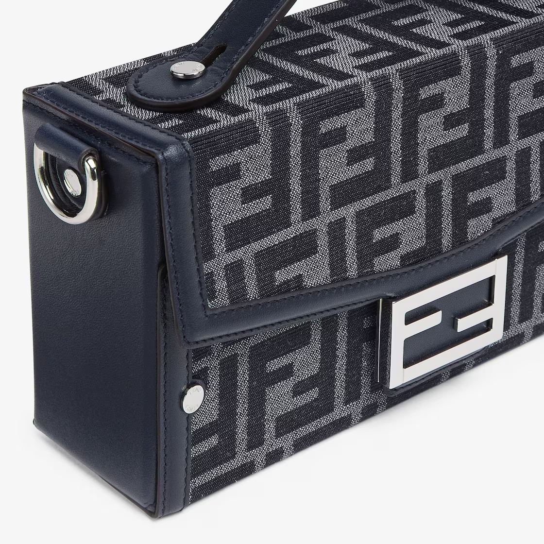 FENDI BLUE FF JACQUARD AND BLUE LEATHER BAG