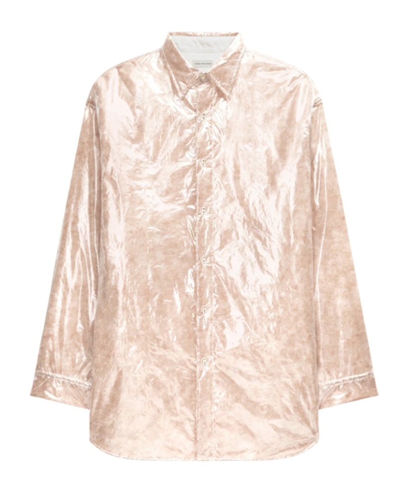 Dries Van Noten Puff Sleeve Oversized Nylon Shirt In Nude