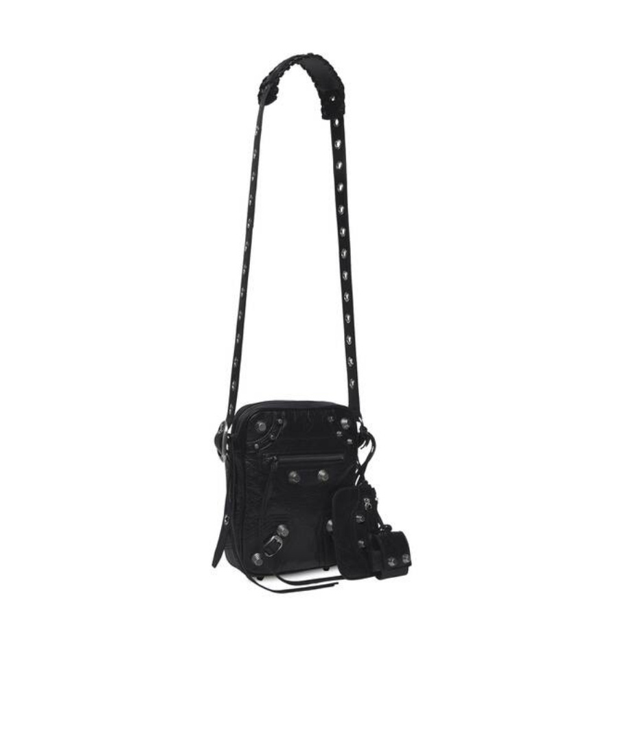 Balenciaga Le Cagole Embellished Textured-leather Messenger Bag In Black