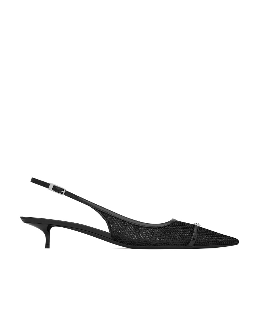 Saint Laurent Oxalis Patent Leather-trimmed Mesh Slingback Pumps In Black