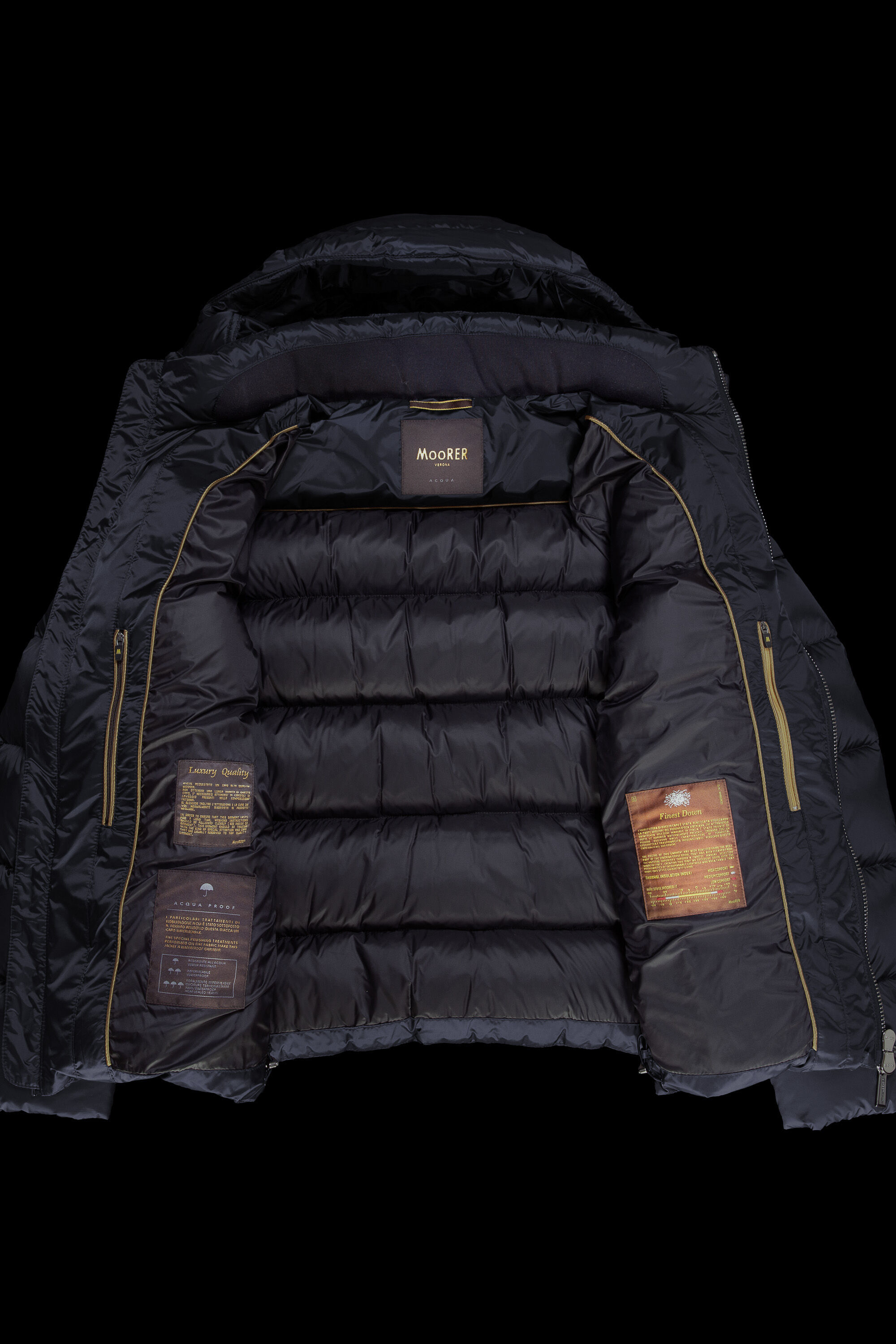 Moorer Brett-sh Hooded Zipped Down Jacket In Black
