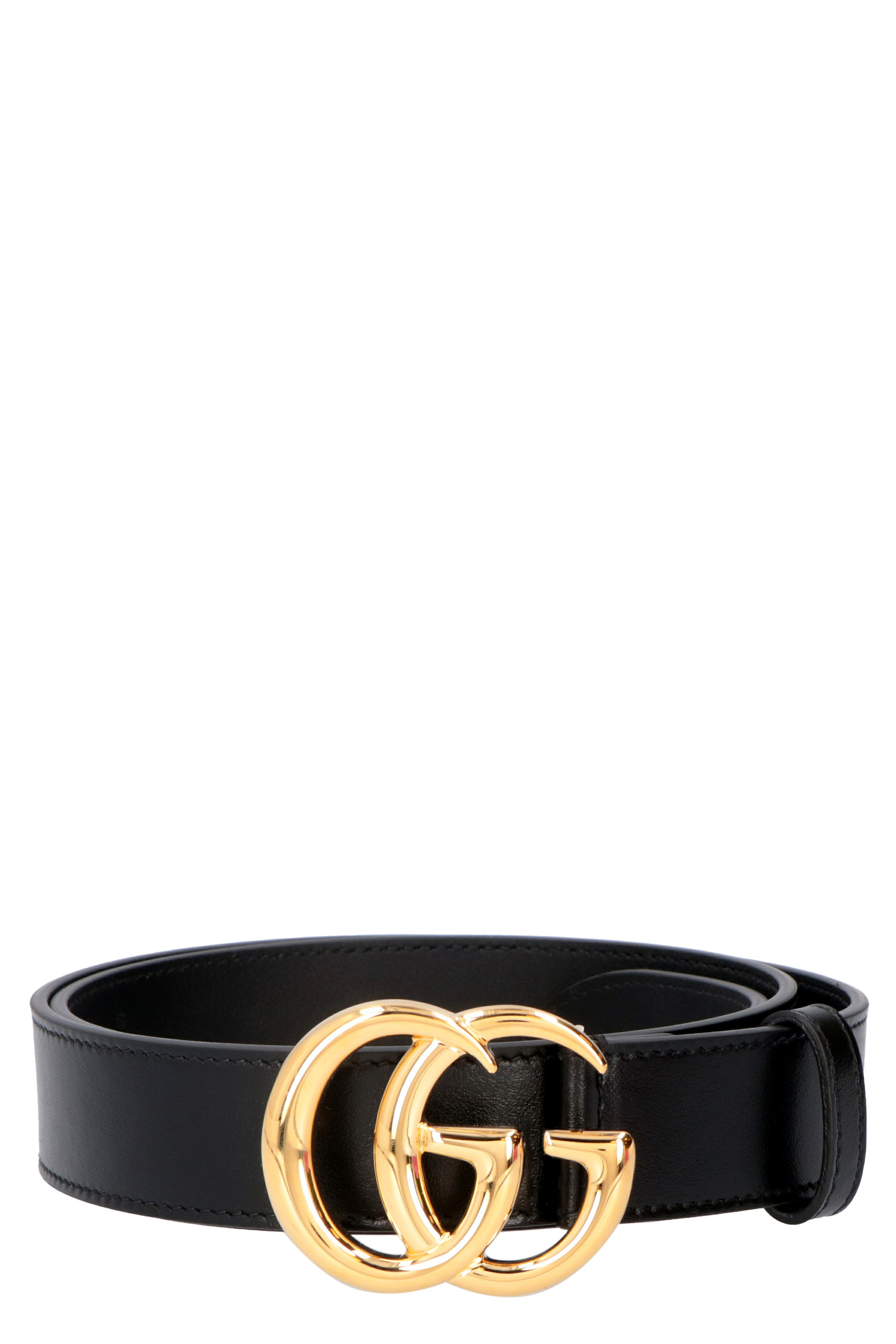 Gucci Black Belt With Double Gg Buckle In Black