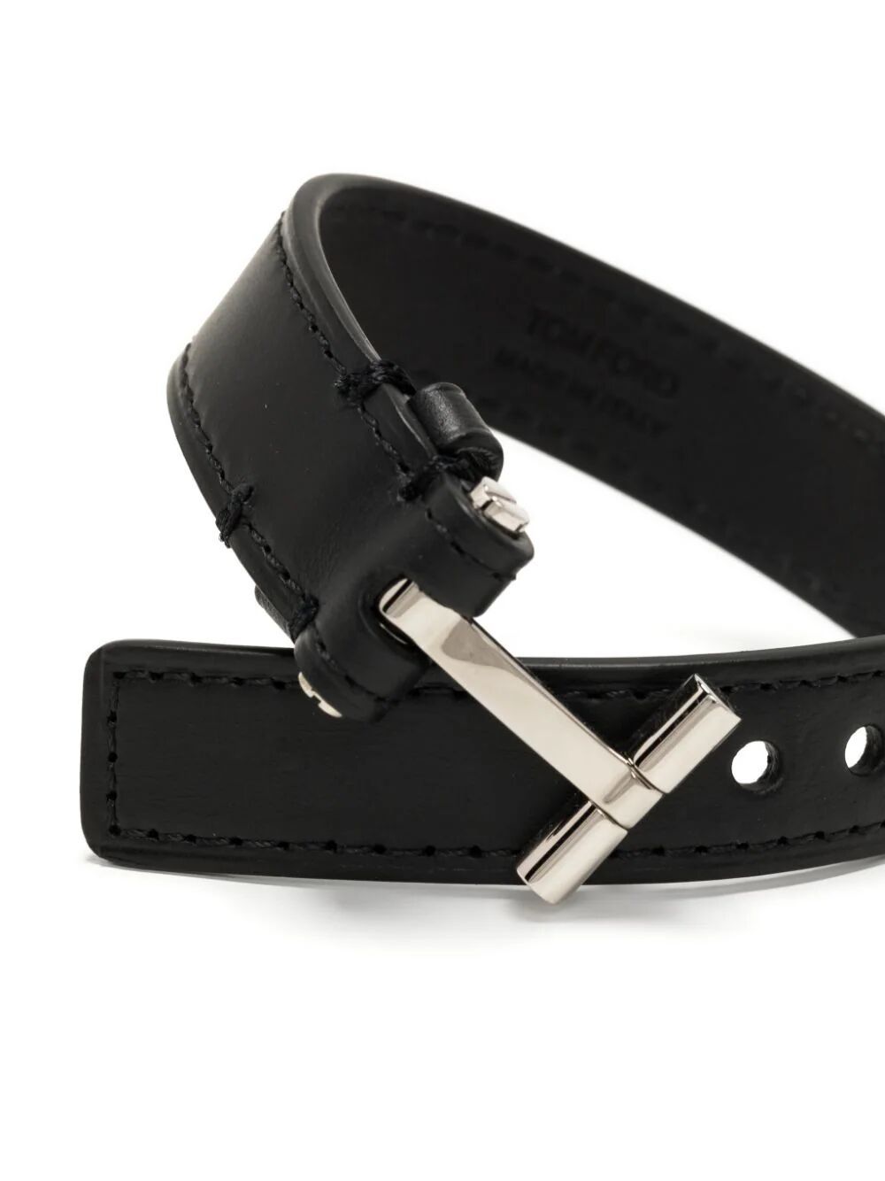 Tom Ford T-hinge Leather Bracelet In Black