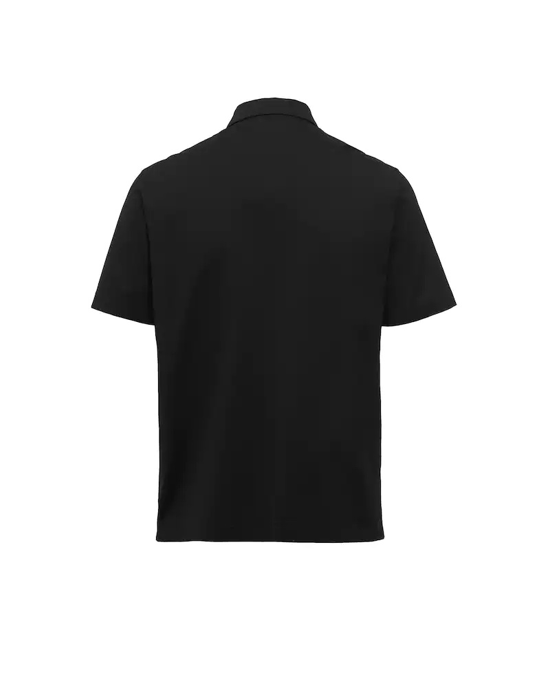 Prada Cotton Bi-material Polo Shirt In Black