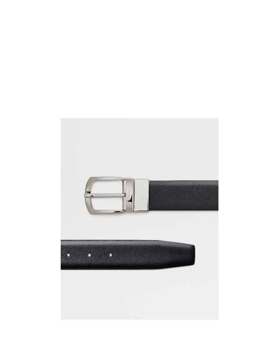 Zegna Black Alpina Engraved Leather And Leather Reversible Belt In Black