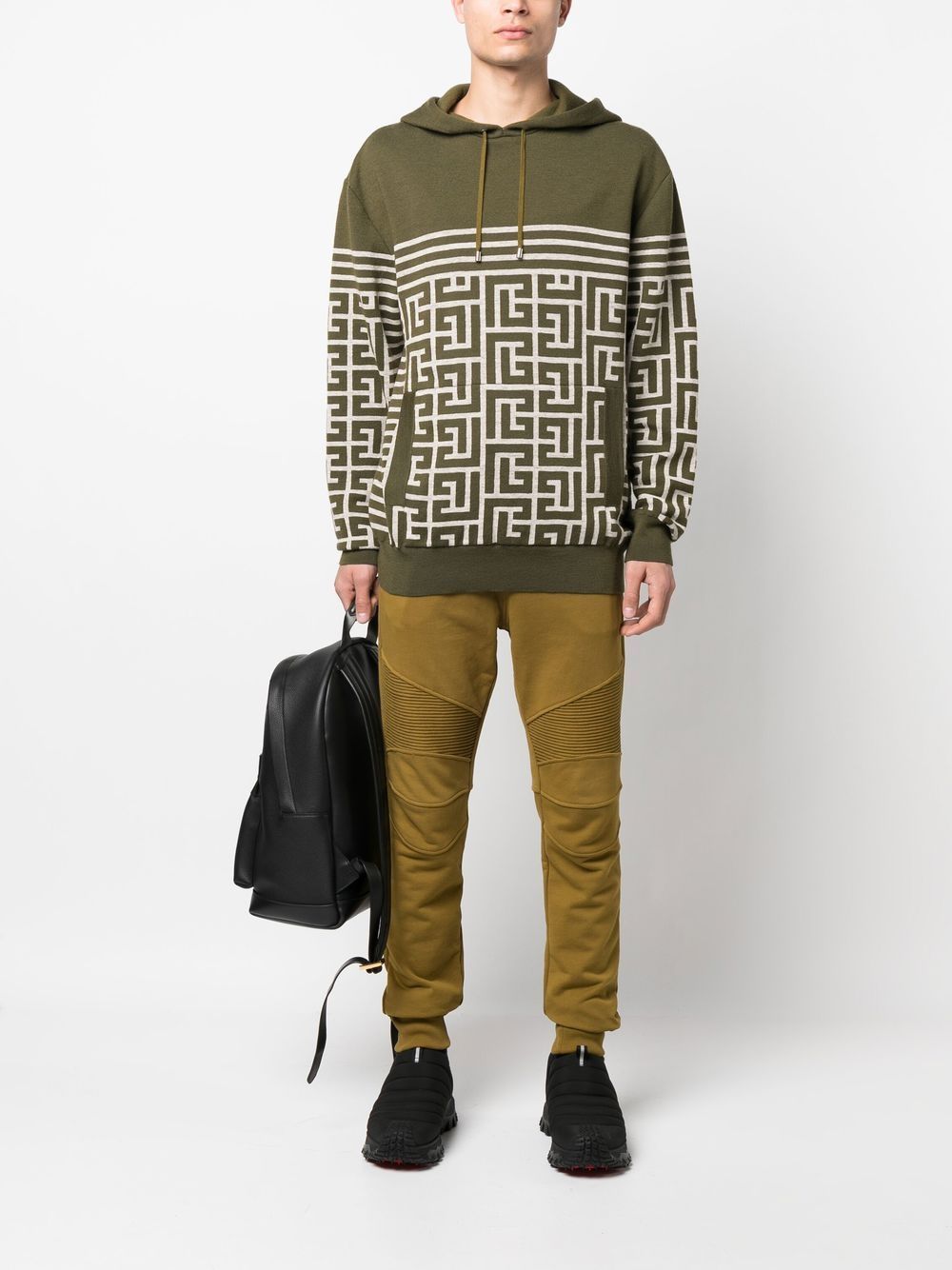 Shop Balmain Pull Rope Hooded Sweater In Green