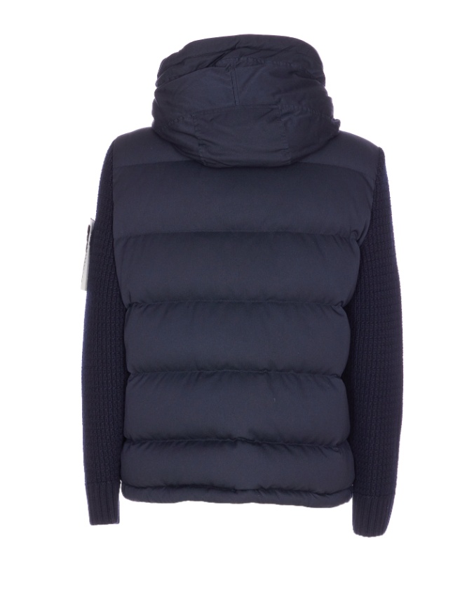 Stone Island Ghost Wool Down Jacket With Knitted Sleeves In Blue