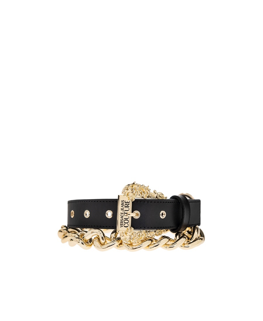 Shop Versace Jeans Chain-link Leather Belt In Green