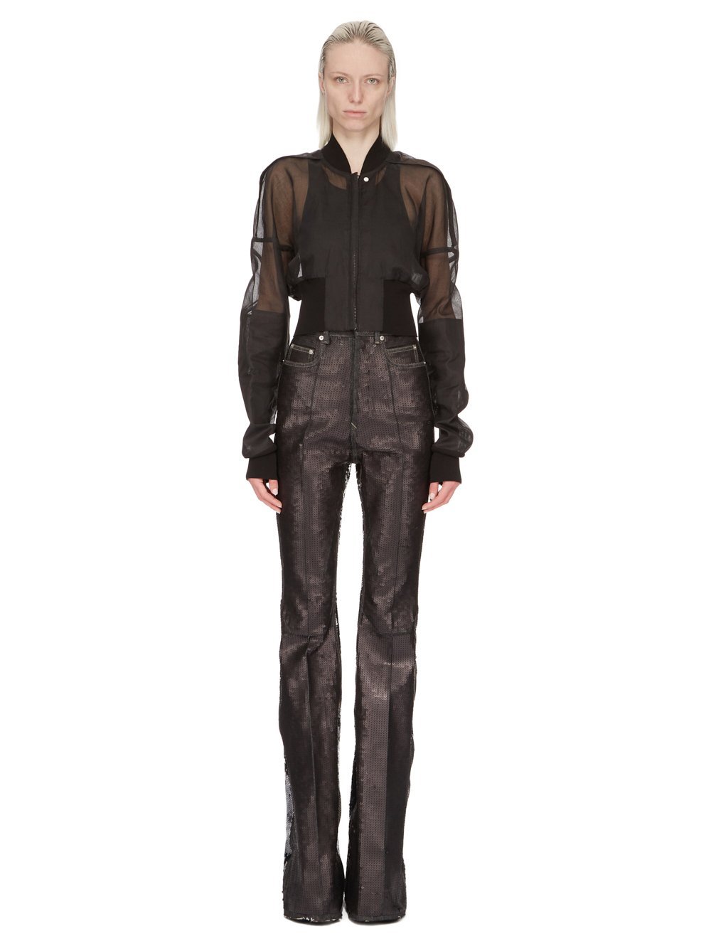 Rick Owens Flight Semi-sheer Bomber Jacket In Black