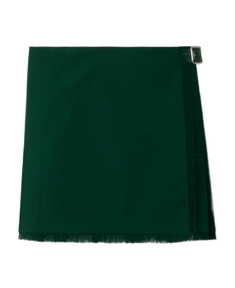 Shop Burberry Frayed-edge Wool Pleated Skirt In Green