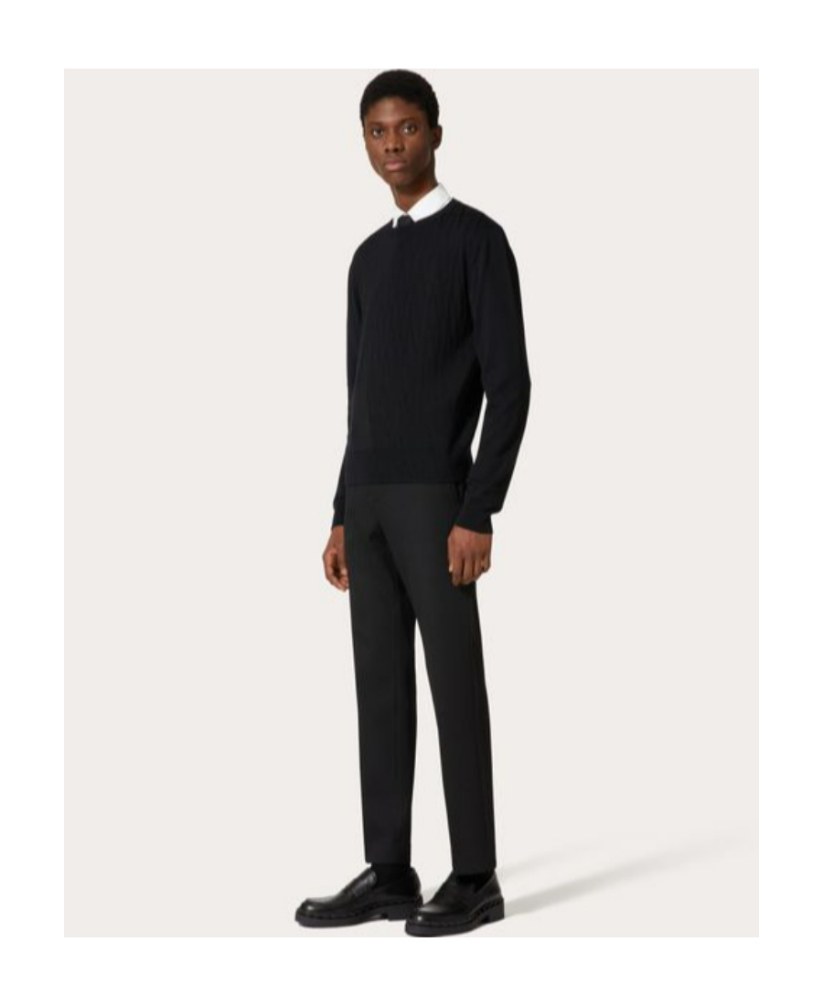 Valentino Cashmere Crewneck Jumper With Black Untitled Studs In Black