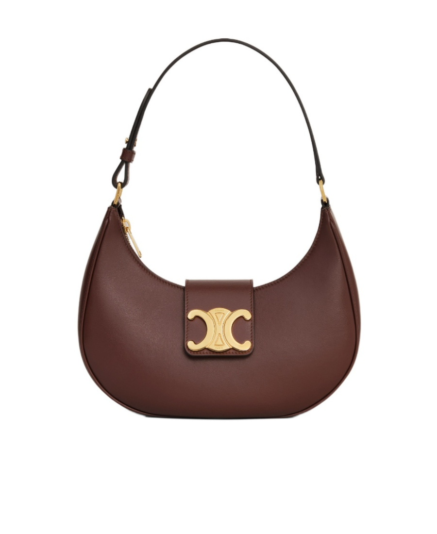 Celine Ava Triomphe Medium Leather Shoulder Bag In Brown