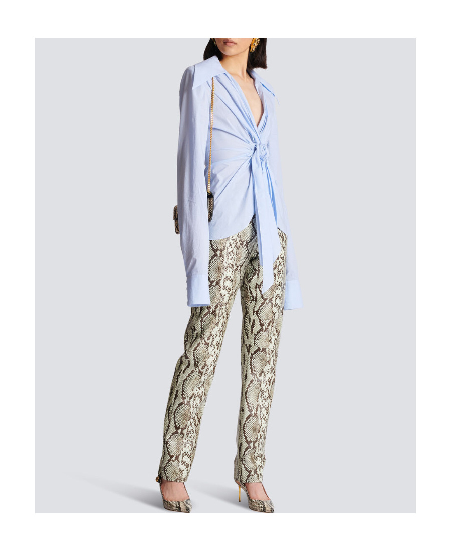 Balmain Women's Camisa Anudada Lazo Drapeado Shirt In Blue