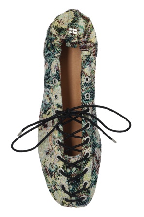 Ganni Lace-up Ballet Flats In Multi