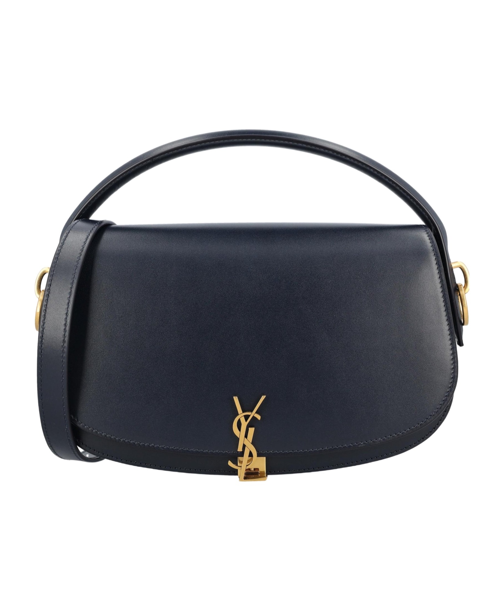 Saint Laurent Logo Plaque Foldover Top Shoulder Bag In Blue